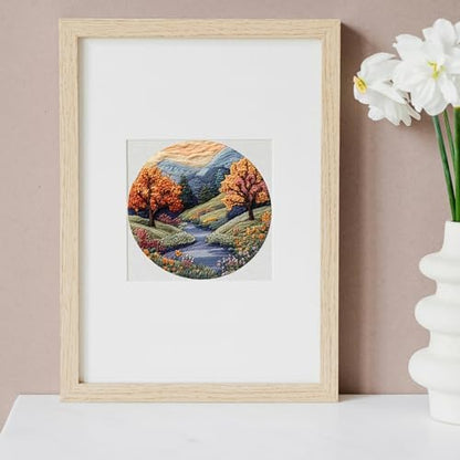 FONNUY Embroidery Kit for Beginners, Boho Nature Landscape Pre-Stamped Pattern Kits for Adults with Hoop, Easy to Follow Color Thread Needlework, 8'' Hoop (Mountain Trail) - Image 2