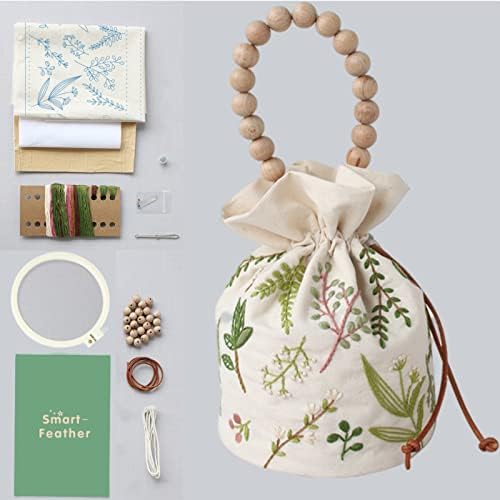 Smart-Feather Embroidery Drawstring Bag Kits with Patterns, Needlepoint Sewing Handbag Kit for Beginners, Embroidery Start Kit with Hoop by Smart-Feather