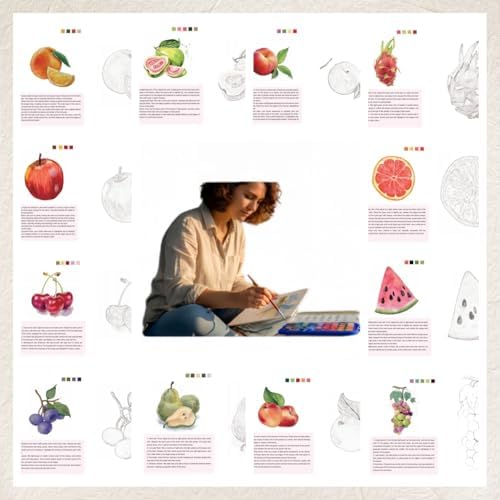 Watercolor Workbook，Water Paint Adult Set，Easy Coloring Book,Beautiful Paintings for Beginner (Fruit - Album) (Fruit - 36 Colors) - Image 6