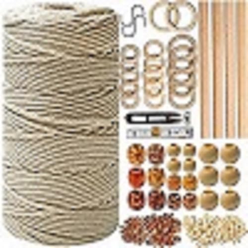 Macrame Kit for Beginners 227pcs – Macrame Wall Hanging Kit & Plant Hanger Kit, 225Y 3mm Cotton Cord, Wooden Beads Dowels Rings, DIY Craft Kit for Adults, Macrame Starter Kit Supplies by Tephran