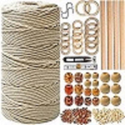 Macrame Kit for Beginners 227pcs – Macrame Wall Hanging Kit & Plant Hanger Kit, 225Y 3mm Cotton Cord, Wooden Beads Dowels Rings, DIY Craft Kit for Adults, Macrame Starter Kit Supplies by Tephran