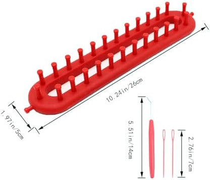 Rectangle Knitting Looms，Plastic Weaving Looms Set，Weaving Loom，Scarf Hats Making Tools，DIY Crocheting Handmade Craft Kit with a Crochet Hook and Needle for Knitting Lovers，26 cm (Red) - Image 2