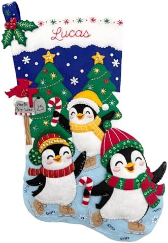 Skating Penguins Felt Christmas Stocking Kit by MerryStockings by MerryStockings