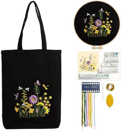 CREAWONDER Canvas Tote Bag Embroidery Kit with Pattern for Beginners, Arts and DIY Embroidery Crafts Kits for Adults, Include Instructions, Embroidery Hoops, Color Threads and Tool by Unknown