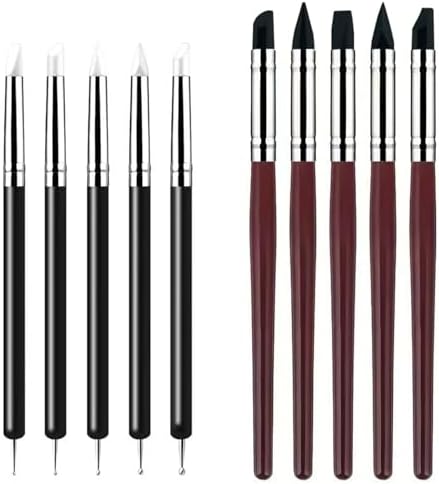 10 Pcs Silicone Clay Sculpting Tools Set, Double-Ended Dotting Tools & Silicone Brushes for Polymer Clay, Air Dry Clay, Pottery & DIY Crafting-Black by DAIXIANGER