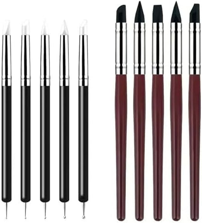 10 Pcs Silicone Clay Sculpting Tools Set, Double-Ended Dotting Tools & Silicone Brushes for Polymer Clay, Air Dry Clay, Pottery & DIY Crafting-Black by DAIXIANGER