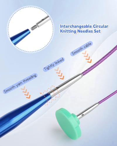 Aeelike 13 Pair Interchangeable Circular Knitting Needles 3-10 mm, Blue - Image 5