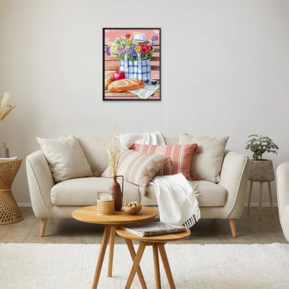 RICUVED Flowers Paint by Numbers for Adults, Bench Paint by Numbers Kit for Adults Beginners, Bread DIY Acrylic Pink Oil Painting on Canvas Easy for Gift Home Wall Decor 16x20 Inch - Image 3