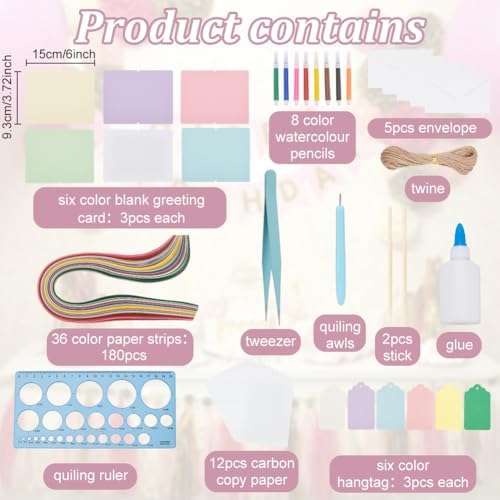 WEBEEDY 36 Sets DIY Celebration Theme Greeting Cards Quilling Kit for Adults Beginners Happy Birthday Greeting Cards Making Kit with Instruction,Tools Paper Quilling Kit for Birthday Thanksgiving - Image 2