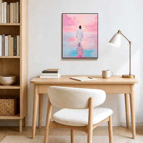 bitCNY Paint by Numbers for Adults, Jesus Walking on Water DIY Acrylic Painting Kit, Pink Ocean Sunset Paint by Number Canvas Art, Christian Religious Wall Decor, 16x20 Inch - Image 7