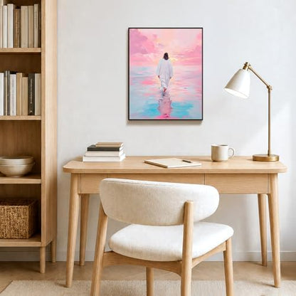 bitCNY Paint by Numbers for Adults, Jesus Walking on Water DIY Acrylic Painting Kit, Pink Ocean Sunset Paint by Number Canvas Art, Christian Religious Wall Decor, 16x20 Inch - Image 7