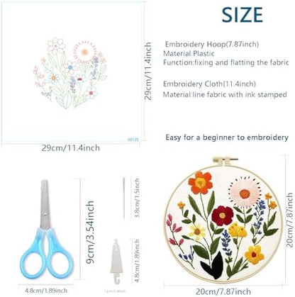 Zhenqing Wildflower Embroidery Kit for Beginners, Floral Needlework Kit with Pre-Printed Cotton Fabric, Hoop, Threads & Tools, Flower Wall Decor (C0125) - Image 5