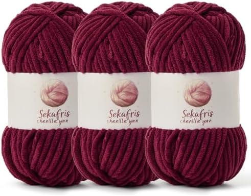 Chenille Blanket Yarn for Crocheting Size 5 Bulky Yarn 3 Burgundy by Sekafris