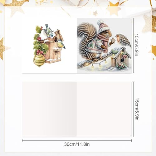 jinglinhh 6pcs Christmas Squirrel Cardinal Bird Diamond Art Painting Greeting Cards with Envelopes, DIY Card Making Kits for Adults, Diamond Art Postcards Holiday Cards Craft Gifts - Image 2