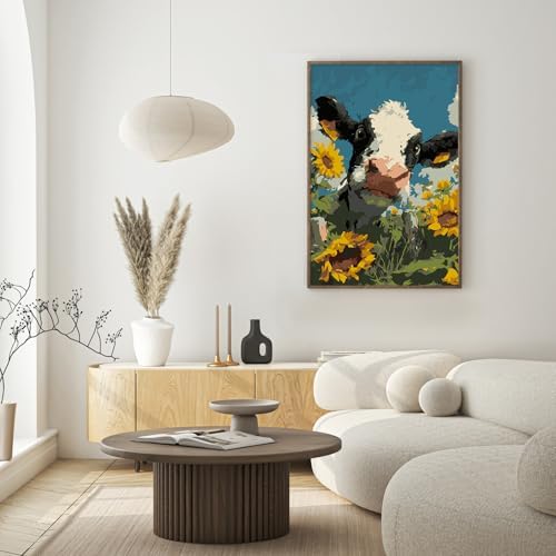 Framed Paint by Numbers Kit for Adults Beginner & Kids Ages 8-12, Funny Animal Cow Adult Paint by Number Kits on Canvas with Frame, DIY Number Painting for Adults for Home Wall Decor Gift 8 x 12 Inch - Image 3