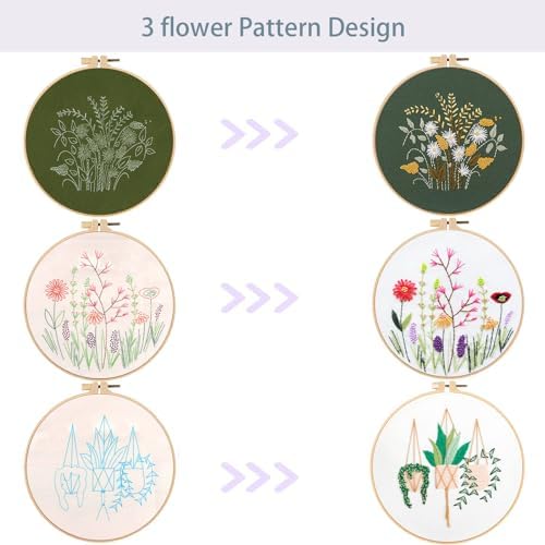 Offizon 3 Sets Embroidery Kit for Beginners Adult DIY Cross Stitches - Image 2