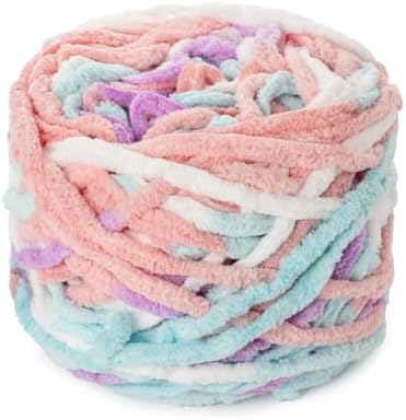 Plush Chenille Chunky Yarn 100g (49.2yd) - Fluffy Velvet Yarn Crochet for Blanket Knitting and Crocheting - Baby Yarns for Crocheting Soft - Amigurumi Yarns (Blue-Pink-Purple) by OMoiut