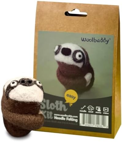 Woolbuddy Needle Felting Starter Kit (Sloth) for Adults with Tool & Guide by Woolbuddy