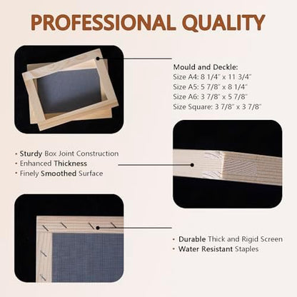 3.9 * 3.9 inch Square, Heart and Circle Shaped Paper Making Screen Papermaking Kit with Wood Mould and Deckle Set, Heart Shaped Deckle, Circle Shaped Deckle for DIY Handmade Paper - Image 3
