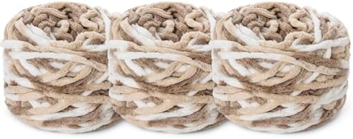 3 Pack Plush Chenille Chunky Yarn 100g (49.2yd) - Fluffy Velvet Yarn Crochet for Blanket Knitting and Crocheting - Baby Yarns for Crocheting Soft - Amigurumi Yarns (3 White Coffee) by OMoiut
