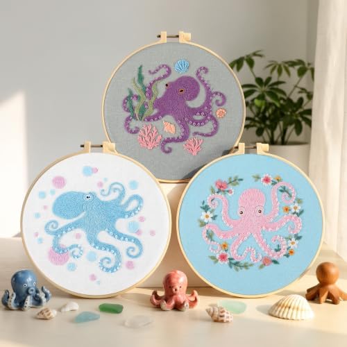 Mindsoft 3 Set Needlepoint Kit for Beginners with Hoop,Octopus - Image 5