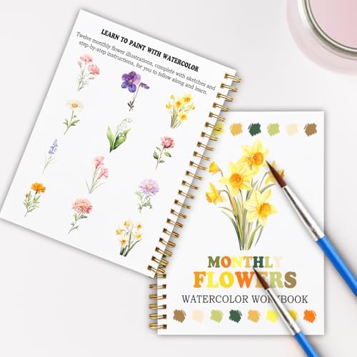 12 Months of Flowers Watercolor Set, Birth Flower Painting Book, DIY Art Kit for Beginners, Relaxing Floral Gift for Women & Adults, Stress Relief Watercolor Workbook - Image 6