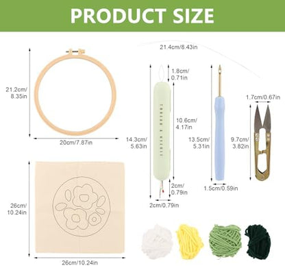JITIERYALO Punch Needle Kit for Beginners, Green Floral Embroidery Starter Set with Hoop, Patterned Fabric, Punch Needle and Yarn for DIY Needlework Crafts - Image 2