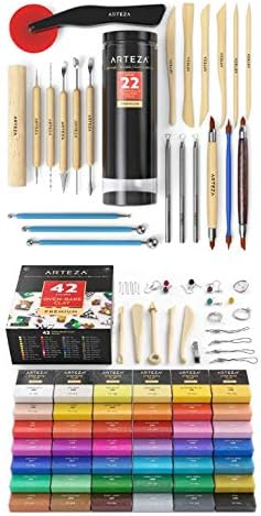 Arteza Polymer Clay Kit 42 with Pottery Tools & Clay Sculpting Tools Set of 22, Art Supplies for Artist, Hobby Painters & Beginners by ARTEZA