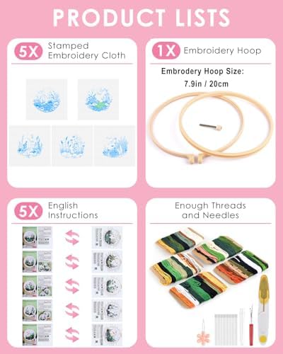 TINDTOP 5 Pack Embroidery Kit for Adult, Embroidery DIY Starter Kit - Image 2