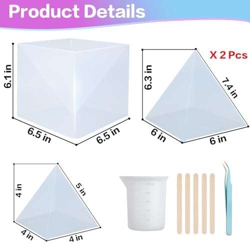 Pyramid Resin Molds Silicone,5"-7.4" 3 Pcs Inner Molds and 1 Plastic Frame - Image 2