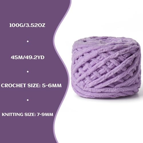 Plush Chenille Chunky Velvet 100g (49.2yd) - Fluffy Yarn for Crochet & Knitting - Baby Amigurumi Yarn (Purple) - Image 3