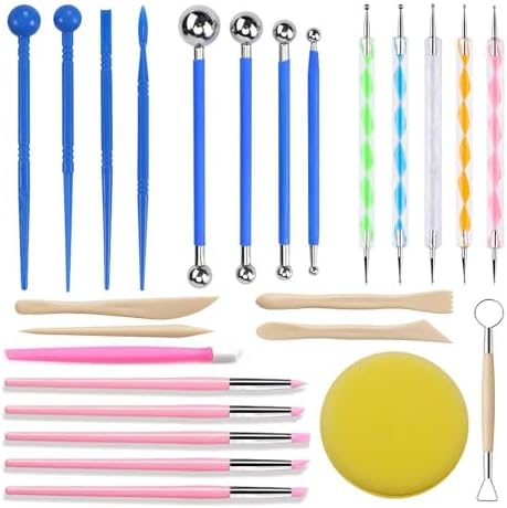 Polymer Clay Tools, Dotting Tools, Nail Art, Air Dry Clay, Sculpting Painting Embossing Scoring Modeling, Ball Stylus Pen, Rock, Silicone, Langqun by LANGQUN