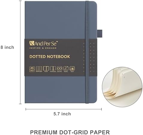 &And Per Se Dotted Journal Kit, A5 Hardcover Dot Grid Journal Notebook Set for Beginners with Journaling Supplies Stencils, Stickers, Washi Tapes & Colored Pens Accessories (Dark Blue) - Image 2