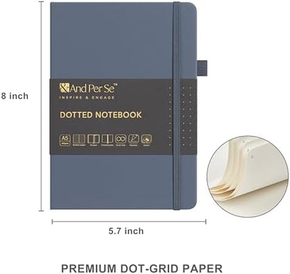 &And Per Se Dotted Journal Kit, A5 Hardcover Dot Grid Journal Notebook Set for Beginners with Journaling Supplies Stencils, Stickers, Washi Tapes & Colored Pens Accessories (Dark Blue) - Image 2