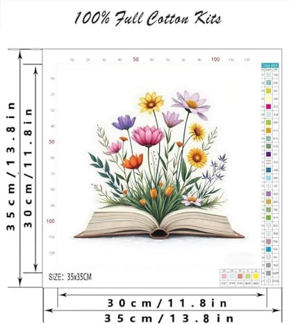 Stamped Cross Stitch Kits for Beginners,Book and Wildflower 14x14in - Image 4