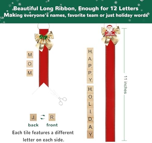 Christmas Ornaments Tree Decorations Personalized Crafts for Adults Kit DIY Ribbon Letter Tiles Bells Rustic Stockings Name Tags Hanging Xmas Decor for Gifts Wreath Holiday(Red & Green) - Image 3