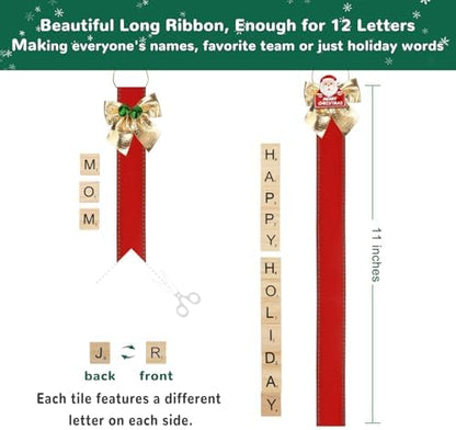 Christmas Ornaments Tree Decorations Personalized Crafts for Adults Kit DIY Ribbon Letter Tiles Bells Rustic Stockings Name Tags Hanging Xmas Decor for Gifts Wreath Holiday(Red & Green) - Image 3