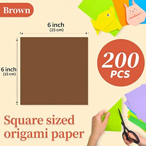 IOOLEEM Origami Paper, 200 Sheets, Brown Origami Paper, 6 Inch Square, Double Sided Colored Paper for Crafts DIY Party & Decoration - Image 2