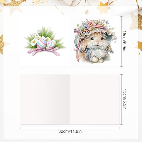 Tontut 6pcs Diamond Art Painting Kit Greeting Card, Basket Bunny 5D DIY Diamond Handmade Holiday Glitter Greeting Card with Envelope, Easter Day Holiday Gift Congratulation - Image 2