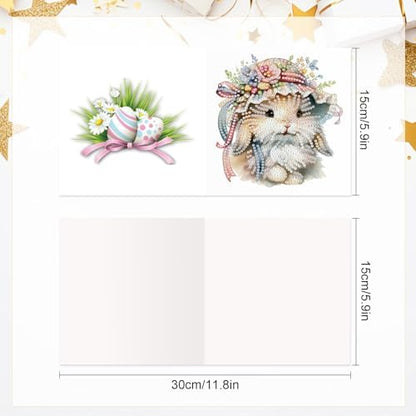 Tontut 6pcs Diamond Art Painting Kit Greeting Card, Basket Bunny 5D DIY Diamond Handmade Holiday Glitter Greeting Card with Envelope, Easter Day Holiday Gift Congratulation - Image 2