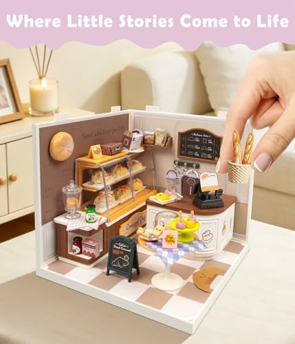 Bread Shop DIY Miniature House Kit for Adults, 3D Dollhouse with LED Light & Dustproof Door, Stackable Connectable Display Case, Creative Gift for Bakery Lovers Teens Women - Image 4