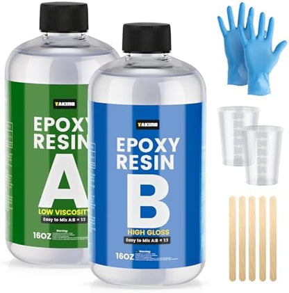 TAKIMO 32OZ Crystal Clear Epoxy Resin Kit, 1:1 Self-Leveling, Bubble Free by TAKIMO