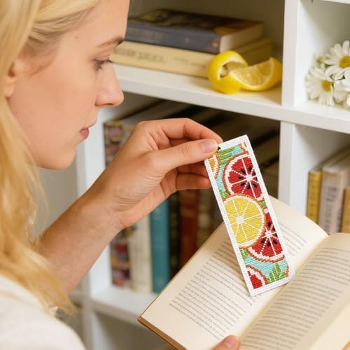 INFUNLY 6Pcs Lemon Cross Stitch Bookmark Kit 3x8.5 Inch/7.6x21.6cm Stamped Embroidery Starter Set with 20 Color Floss Cotton Linen DIY Needlepoint Bookmark for Book Lovers Gift, Colorful - Image 7