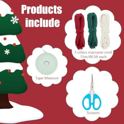 INFUNLY 3 Set Christmas Tree DIY Macrame Kit for Beginners with Video Tutorial and Instructions Handmade Woven Christmas Trees Kit Christmas Tree Macrame Hanging Ornaments for Wall Hanging Home Decor - Image 2