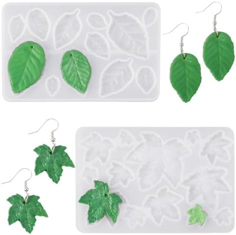 2Pcs Leaf Earring Silicone Molds Assorted Tree Leaves Maple Leaf Shape Resin Molds Green Plant Jewelry Casting Mould for Epoxy Resin DIY Crafts Earring Pendants Jewelry Making by BoutigemJewelry