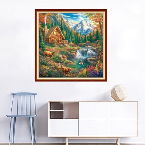 Joyhoor Cross Stitch Kits for Beginners Stamped Cross-Stitch Supplies Needlework preprint Embroidery Kits for Adults DIY Needlepoint Kits Embroidery Patterns 11CT-Forest Home 18x18 inchs - Image 2