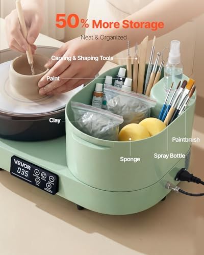 VEVOR Pottery Wheel for Adults, 11" Aluminum Turntable, 450W Electric Table Top Pottery Wheel with Foot Pedal, 30-300 RPM Adjustable Speed, Aluminum Body, for Beginners, DIY Clay Art Craft, Green - Image 6