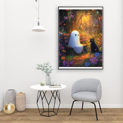 Clendo Halloween Paint by Numbers Kit for Adults - Ghost and Cat Adult Paint by Number Kits on Canvas for Beginner, Oil Painting by Numbers Kit for Gift Home Wall Decor Without Frame 16x20 Inch - Image 5
