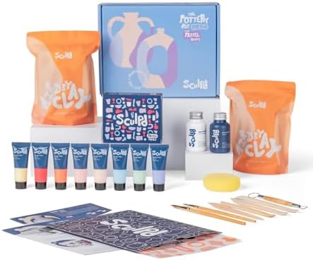 Sculpd Pottery Kit for Adults, Air Dry Clay with Tools, Pastel Tones by Sculpd