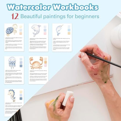 Under the Sea Watercolor Workbook, Water Coloring Book with Ocean Animal Designs on Premium Paper,12 Beginner Friendly Sketched Illustrations,Perfect for Gifting to Spark Creativity & Joy for Adults - Image 4